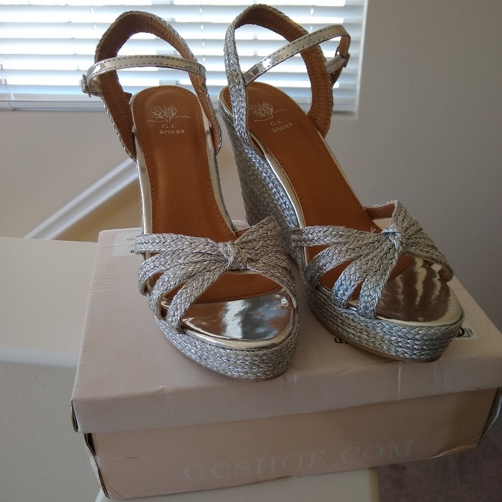 Silver Wedge Espadrille Sandals
